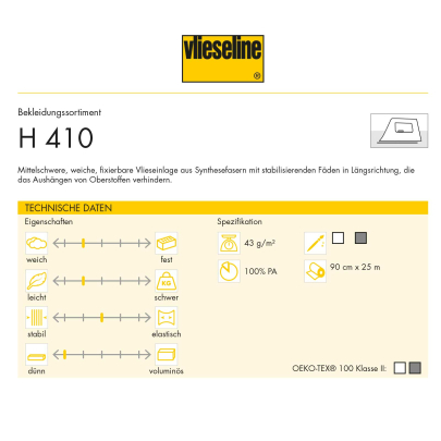 Freudenberg Vlieseline H 410 Bügeleinlage Breite 90 cm | Laufmeter | Grafit